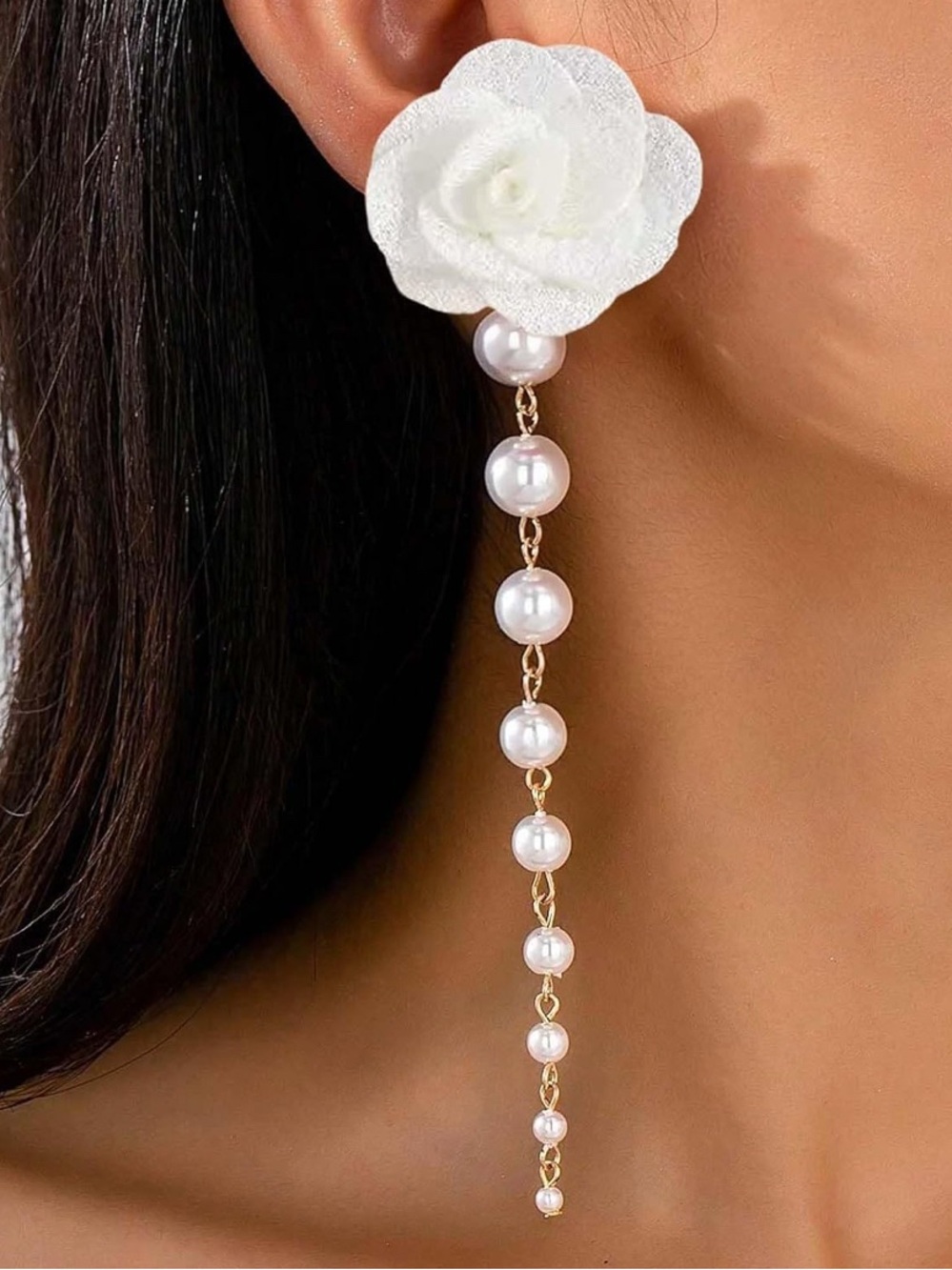Elegant White Flower Pearl Drop Earrings
